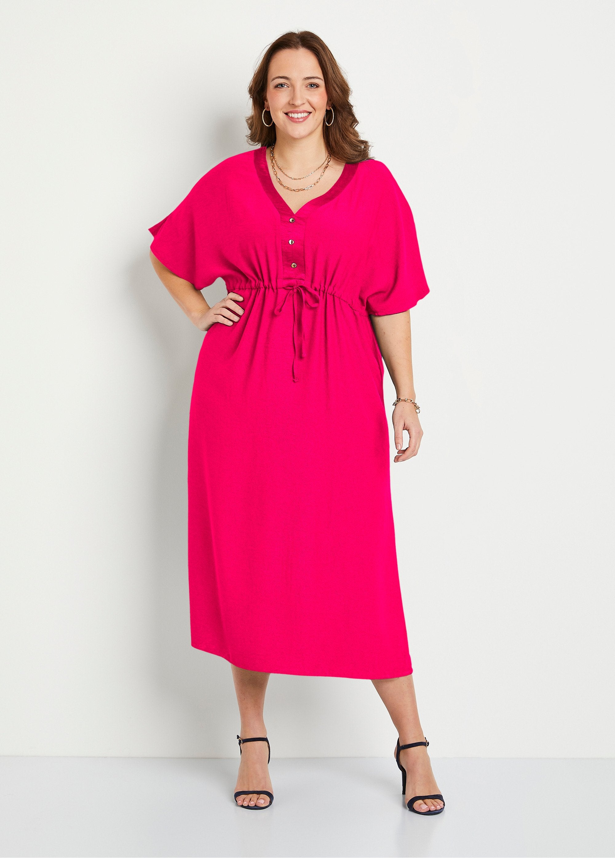 Losse_effen_maxi_jurk_Fuchsia_FA1_curvy