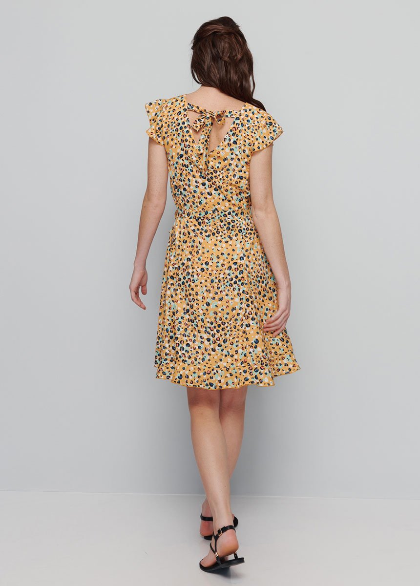 Jurk_met_ruches_en_dierenprint_Fond_miel_DO1_slim