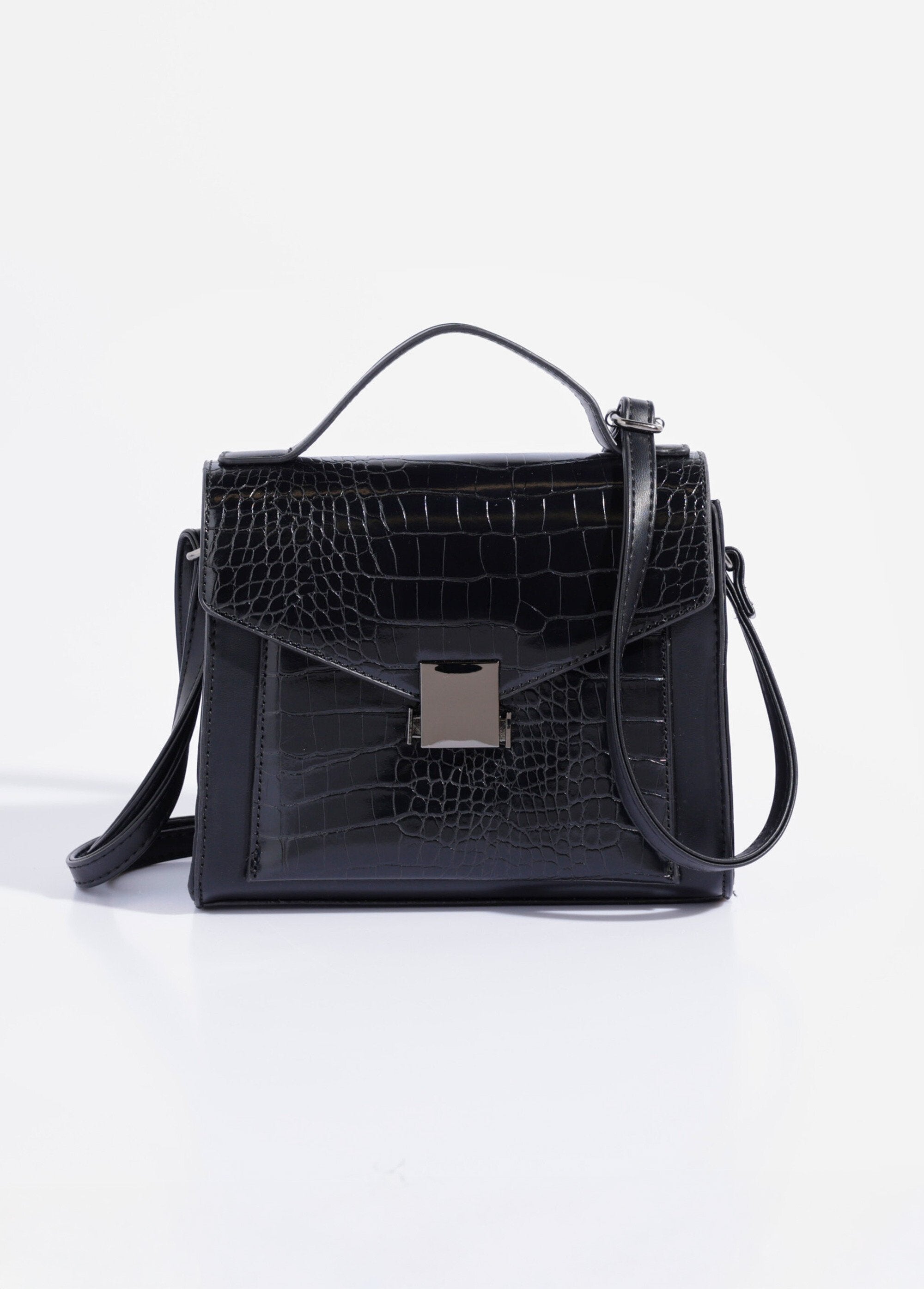 Reptiel-look_handtas,_kort_hengsel_Noir_FA1_slim