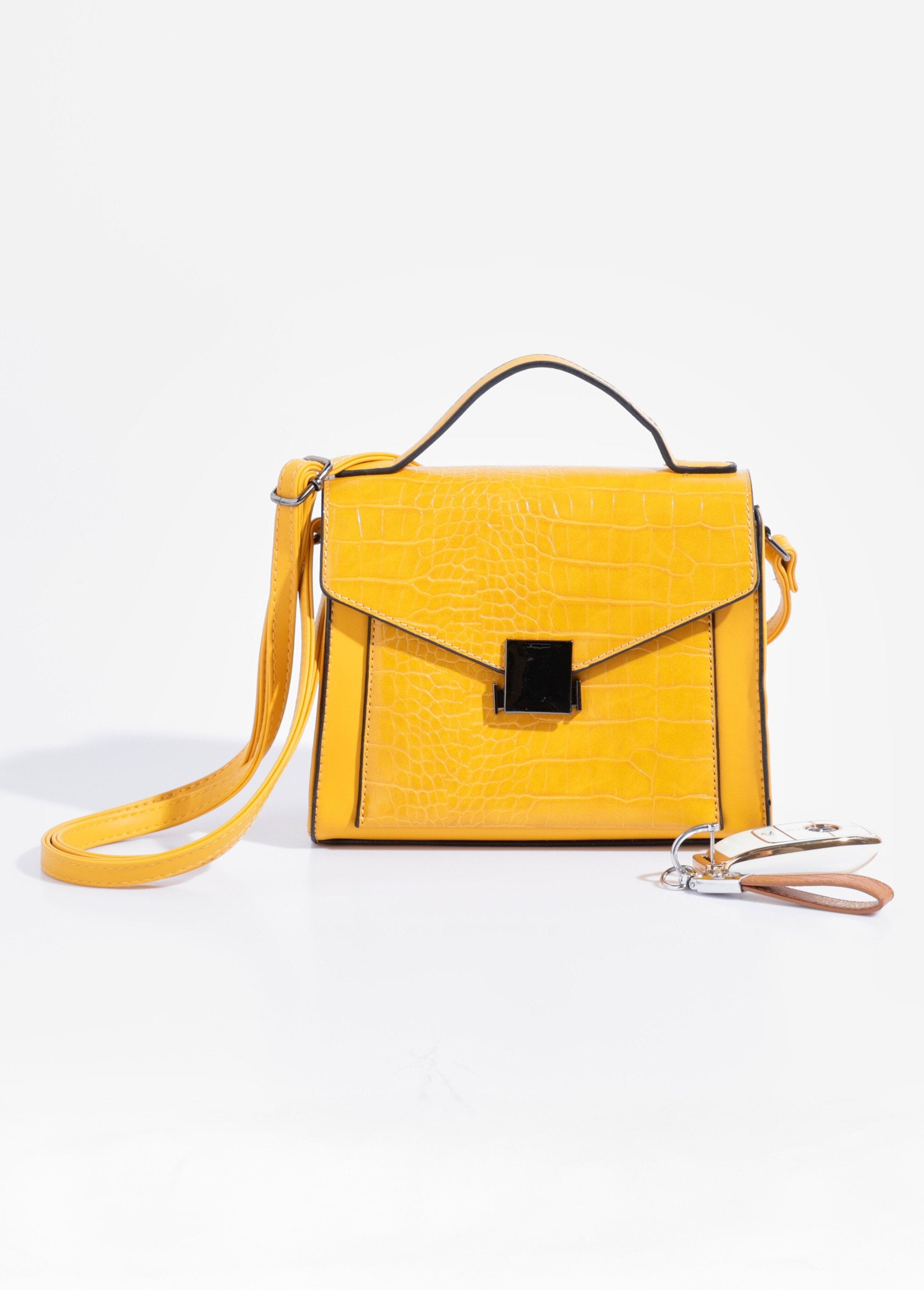 Reptiel-look_handtas,_kort_hengsel_Jaune_FA1_slim
