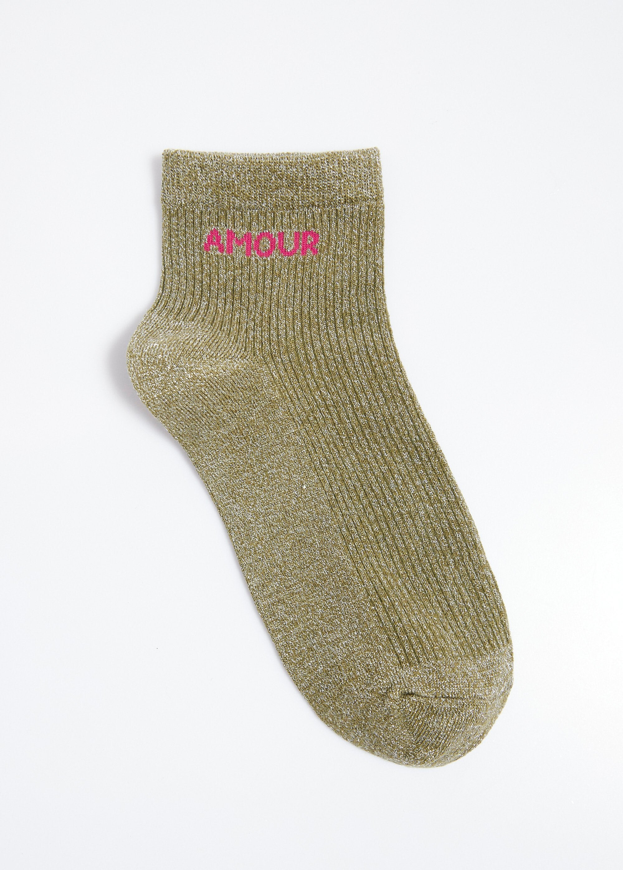 Metallic_draad_sokken,_bericht_LOVE_Kaki_DE1_slim