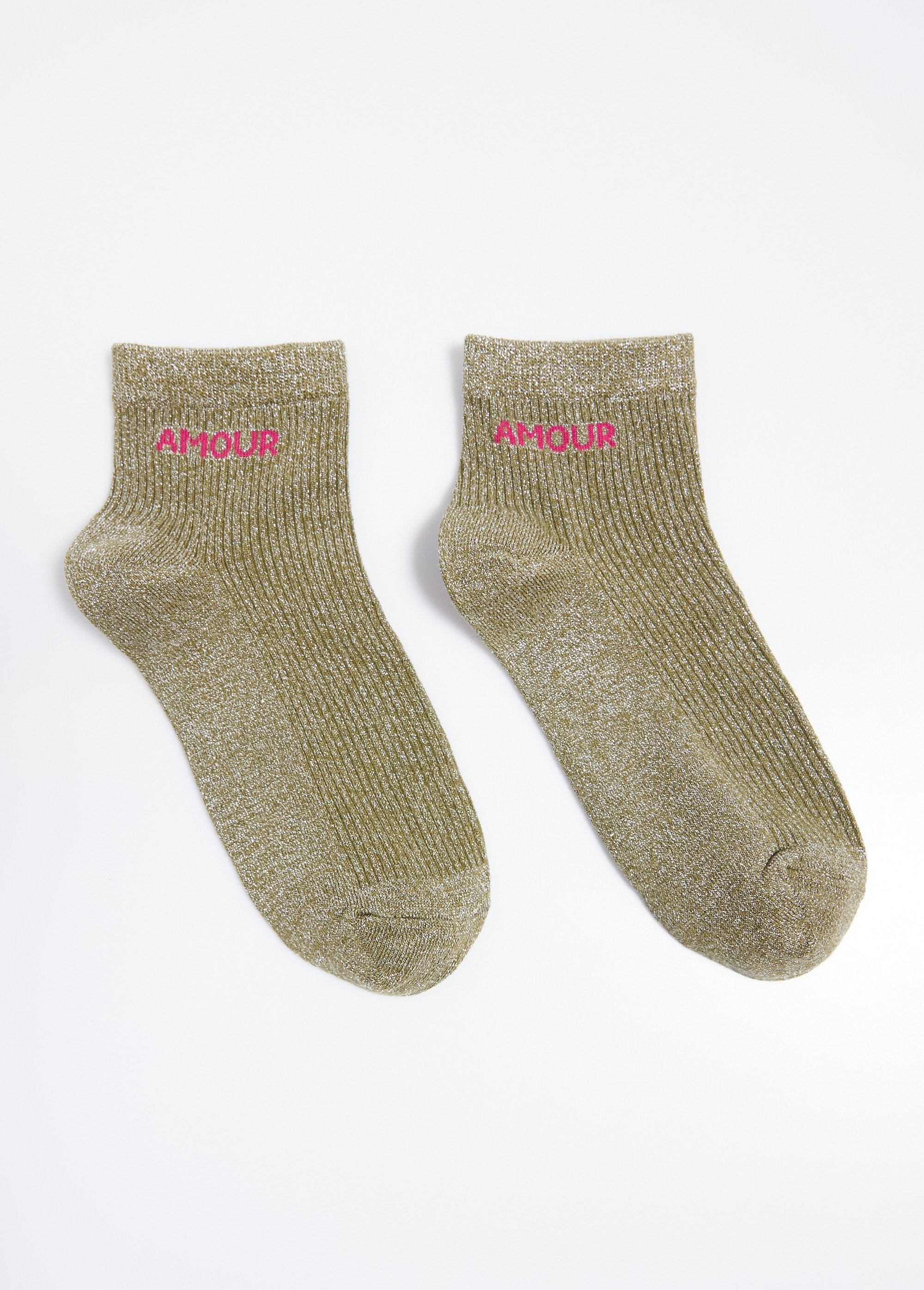 Metallic_draad_sokken,_bericht_LOVE_Kaki_FA1_slim