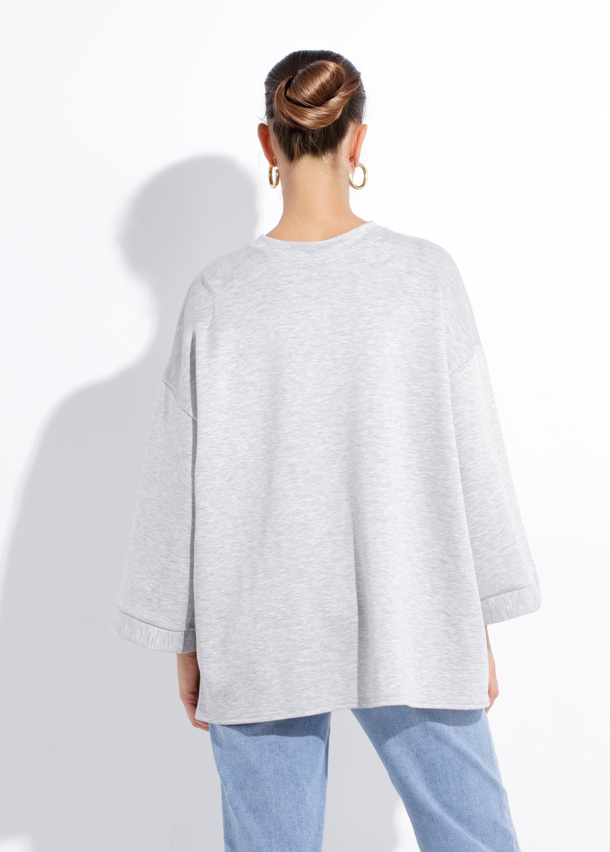 Groot_sweatshirt_met_ronde_hals,_3/4_mouwen_Gris_chine_DO1_slim
