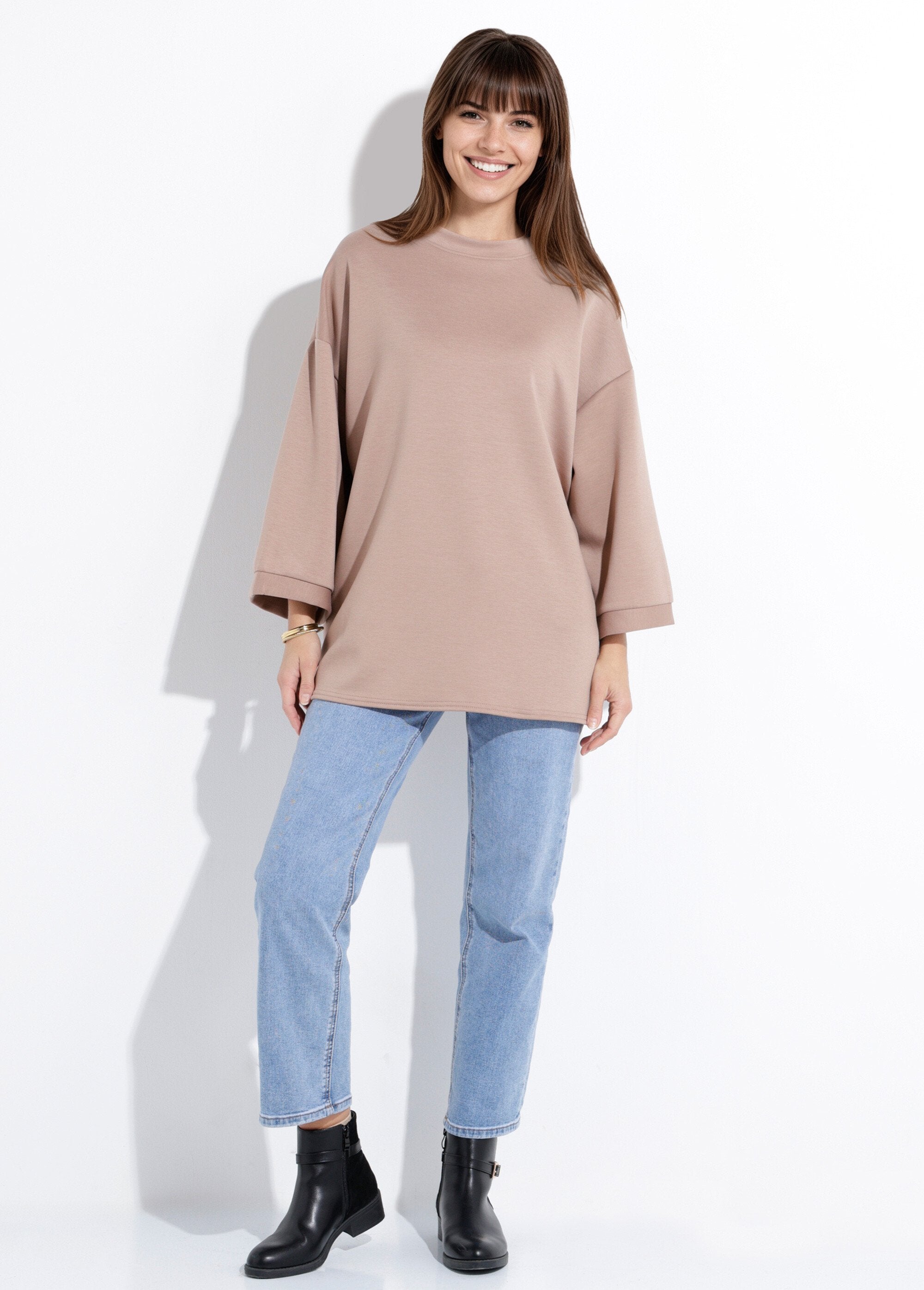Groot_sweatshirt_met_ronde_hals,_3/4_mouwen_Taupe_SF1_slim