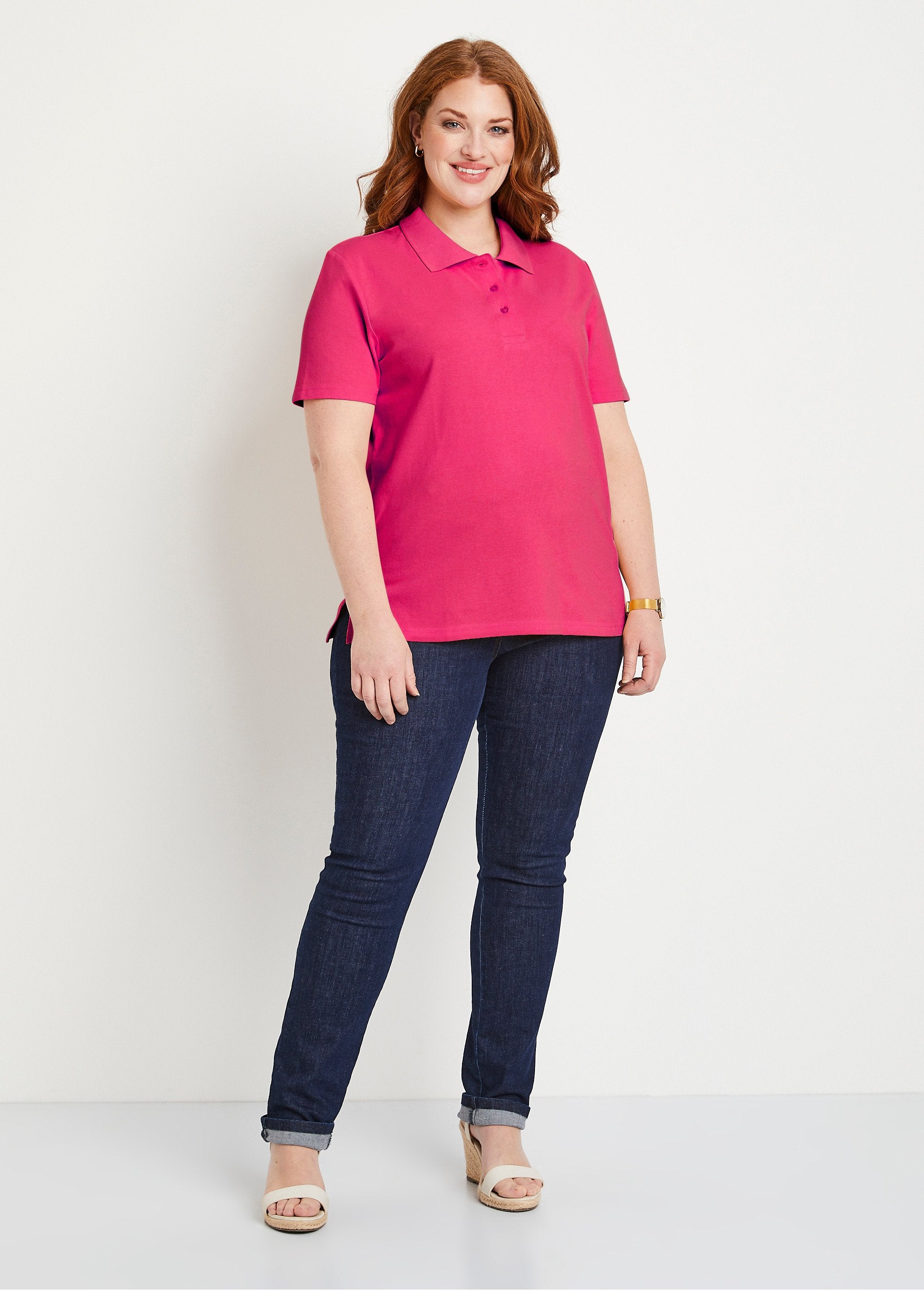 Gebreid_katoenen_polo_hals_T-shirt_Fuchsia_SF1_curvy