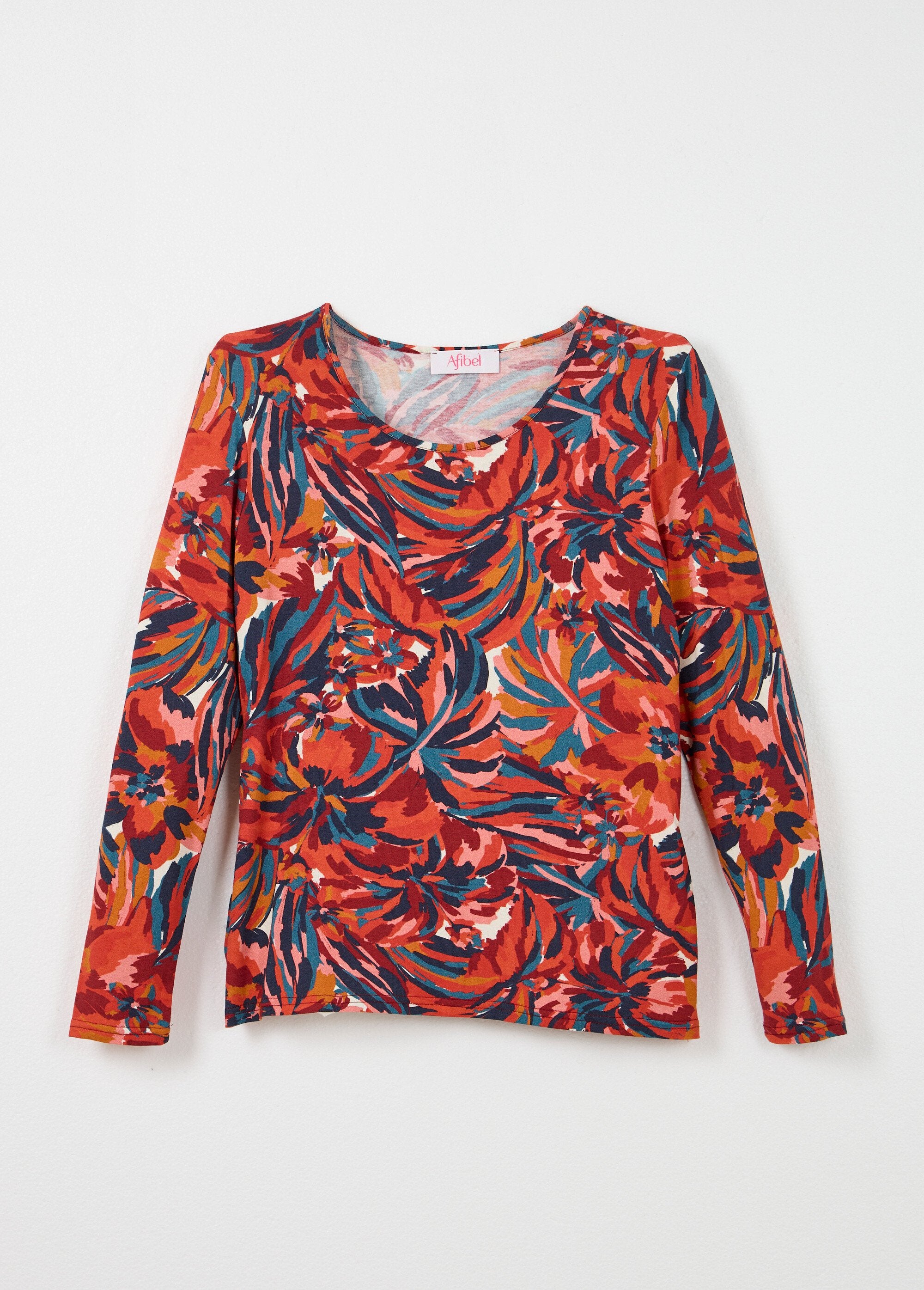 Gebloemd_T-shirt_met_lange_mouwen_en_ronde_hals_Imprime_tomette_AP1_slim