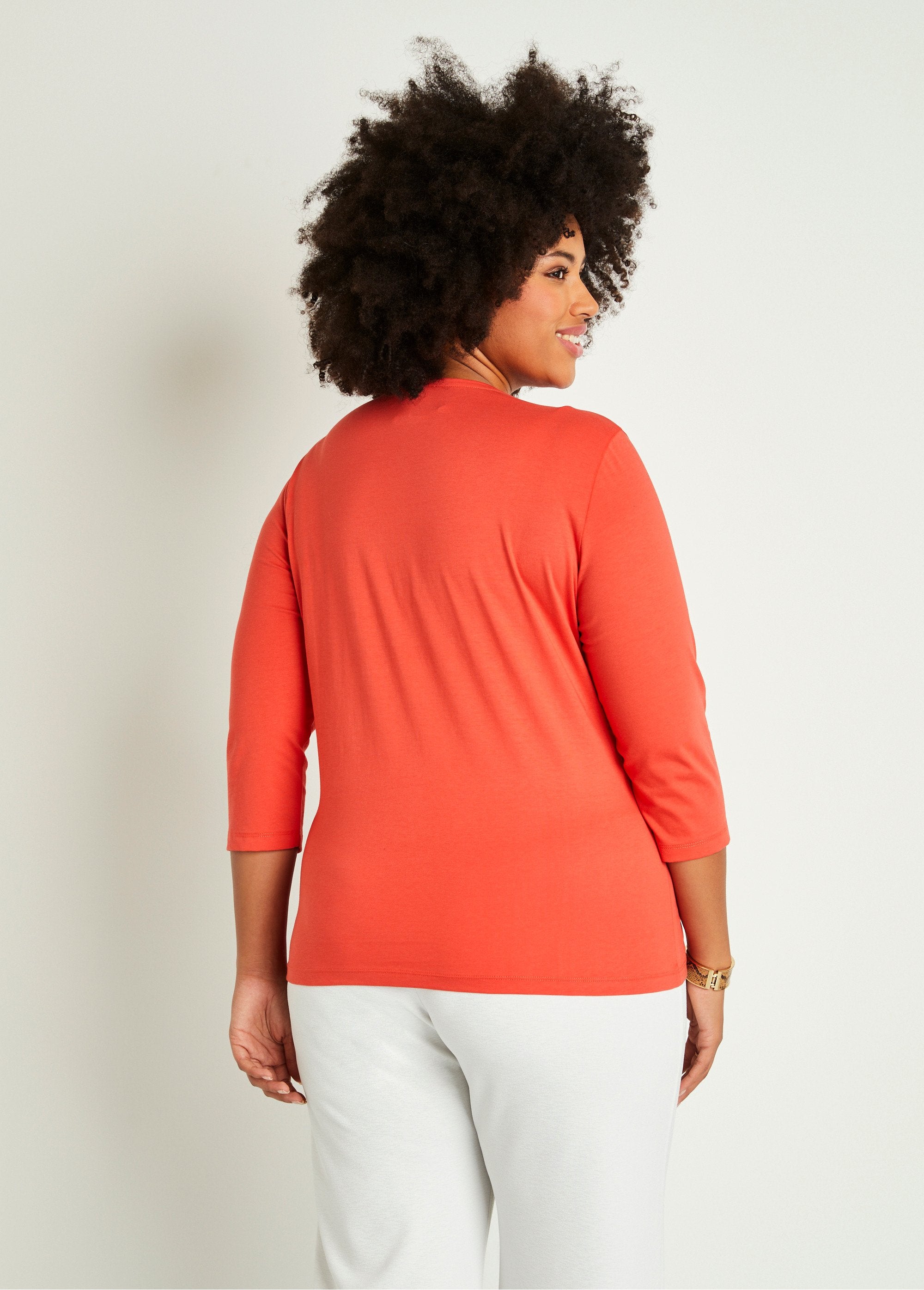 3/4_mouw_geborduurd_kort_T-shirt_ORANJE_DO1_curvy