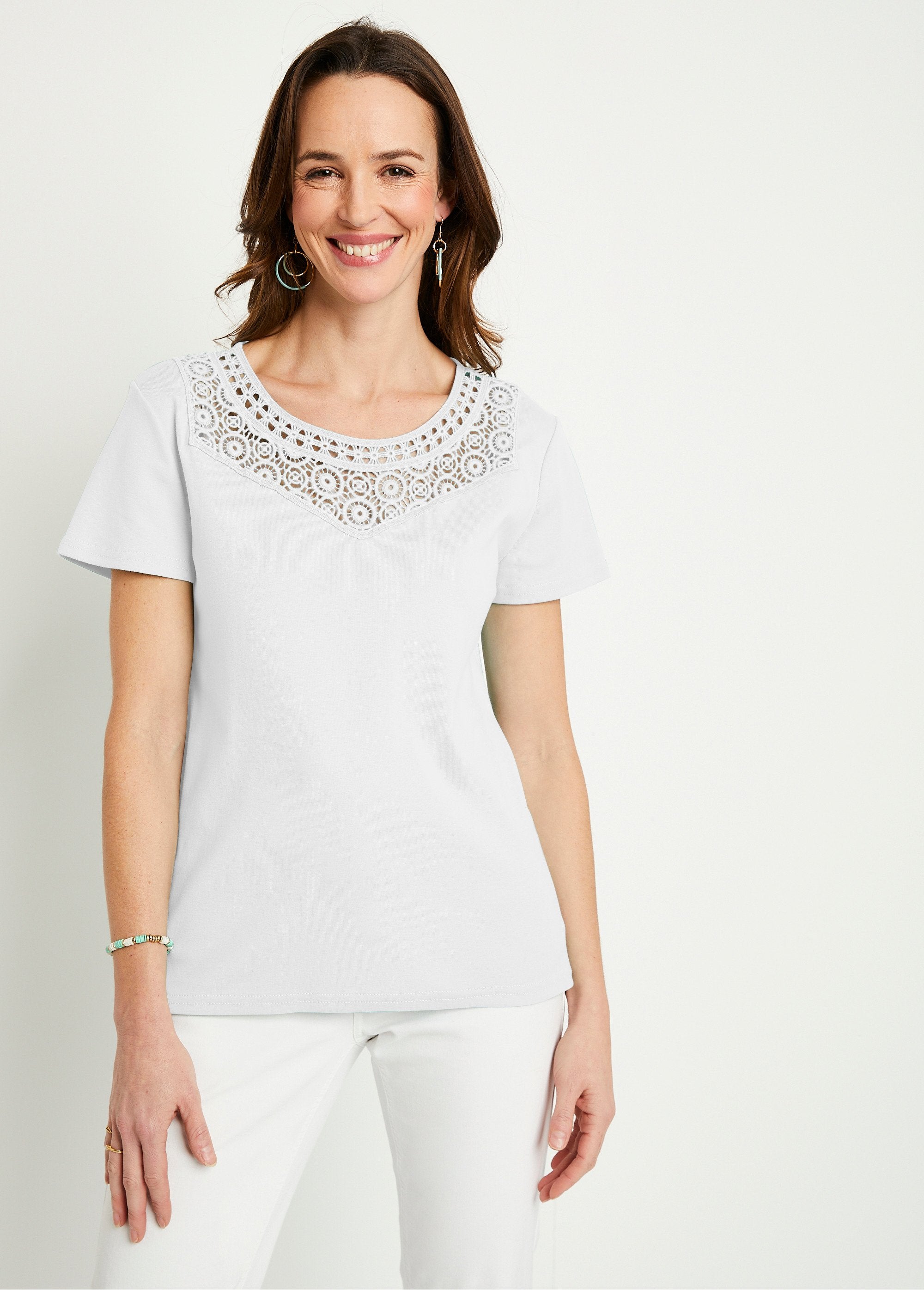 Effen_katoenen_macramé_T-shirt,_korte_mouwen_Wit_FA1_slim