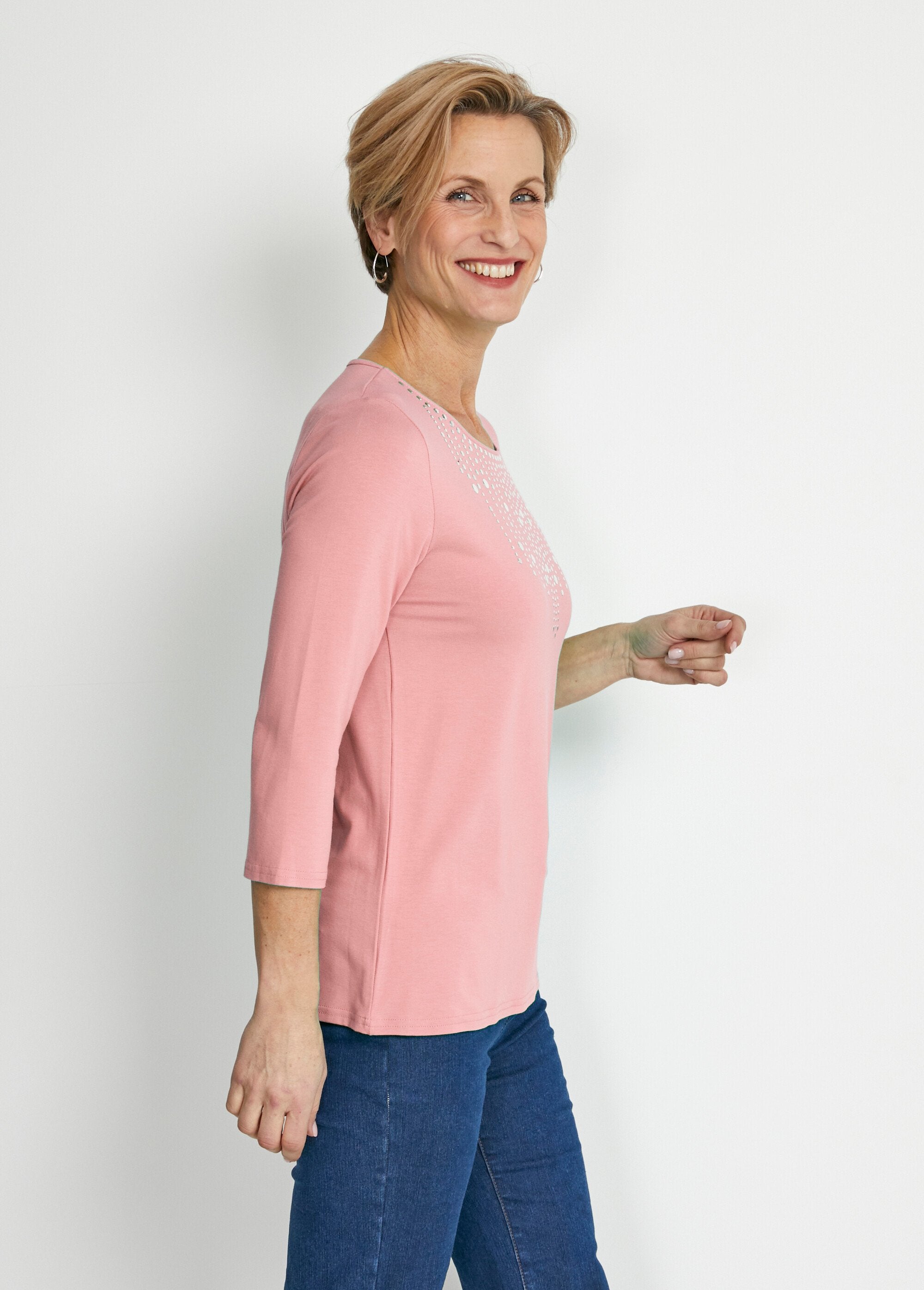 T-shirt_met_studs_en_3/4_mouwen_ROZE_DR1_slim