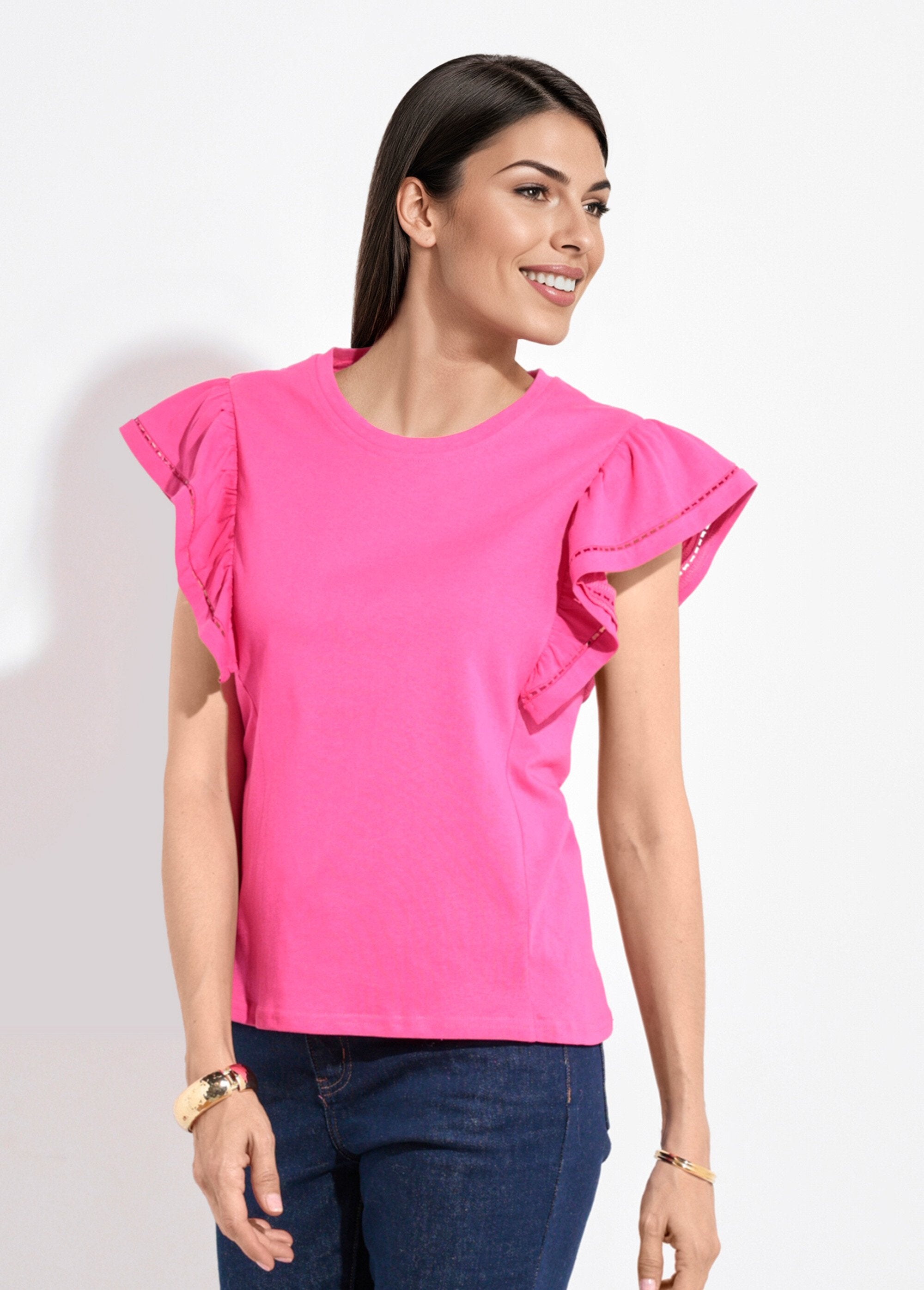 Opengewerkt_T-shirt_met_korte_mouwen_en_ruches_Fuchsia_FA1_slim