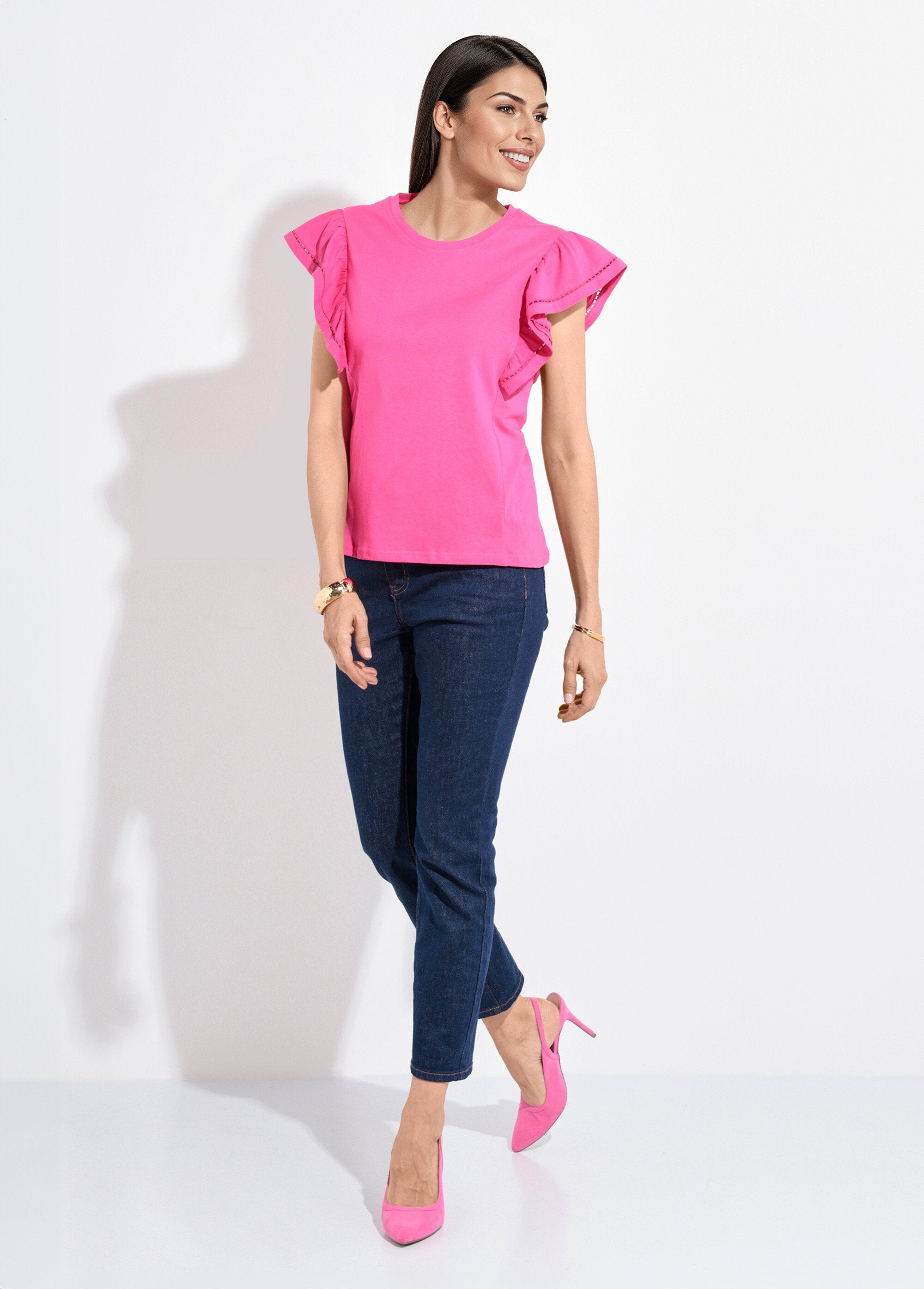 Opengewerkt_T-shirt_met_korte_mouwen_en_ruches_Fuchsia_SF1_slim