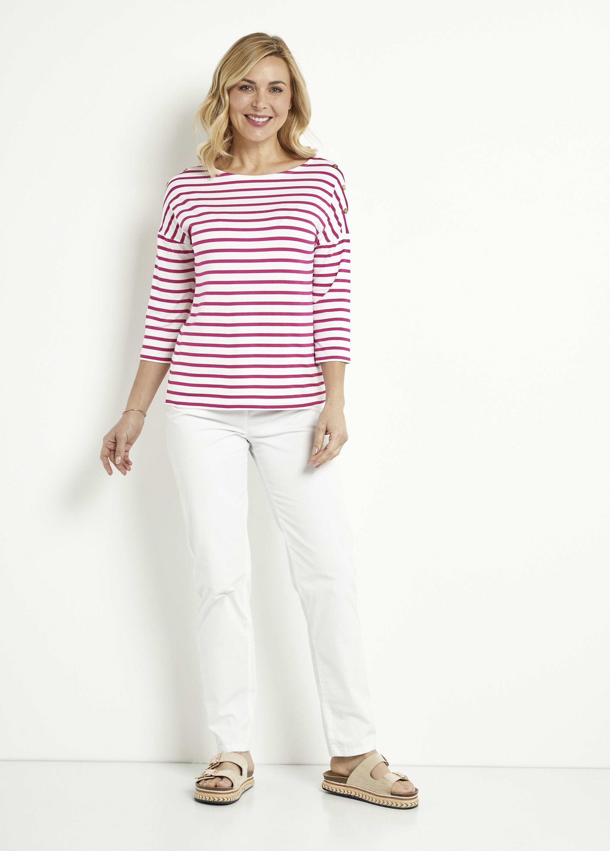 T-shirt_marinière_rayé_court_manches_longues_Blanc_et_fuchsia_SF1_slim