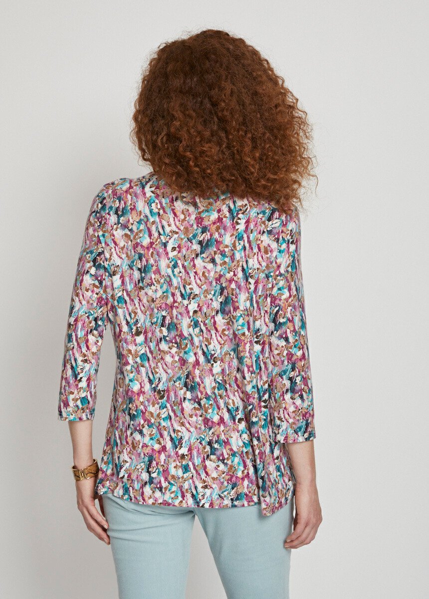 Bedrukt_T-shirt_met_V-hals,_3/4_mouwen_Cassis_et_emeraude_DO1_slim