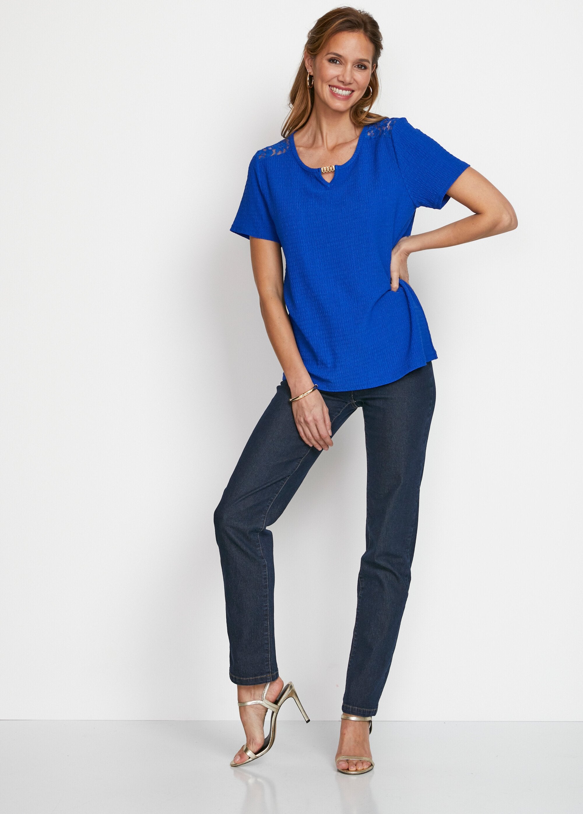 Kort_kanten_T-shirt_Kobalt_blauw_SF1_slim