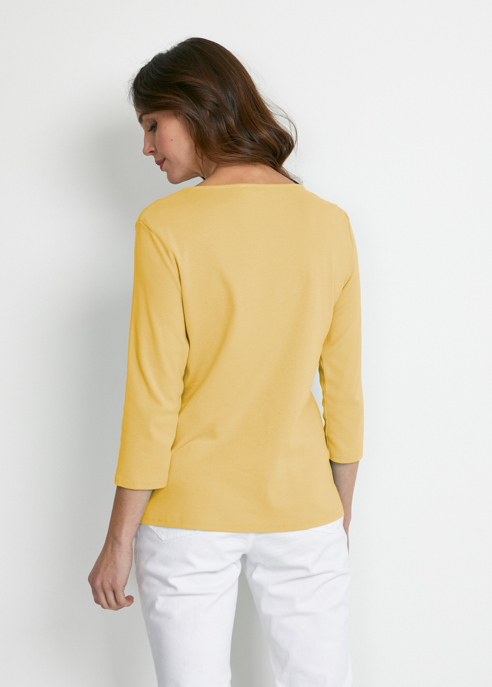 T-shirt_met_studs_en_3/4_mouwen_Jaune_DO1_slim