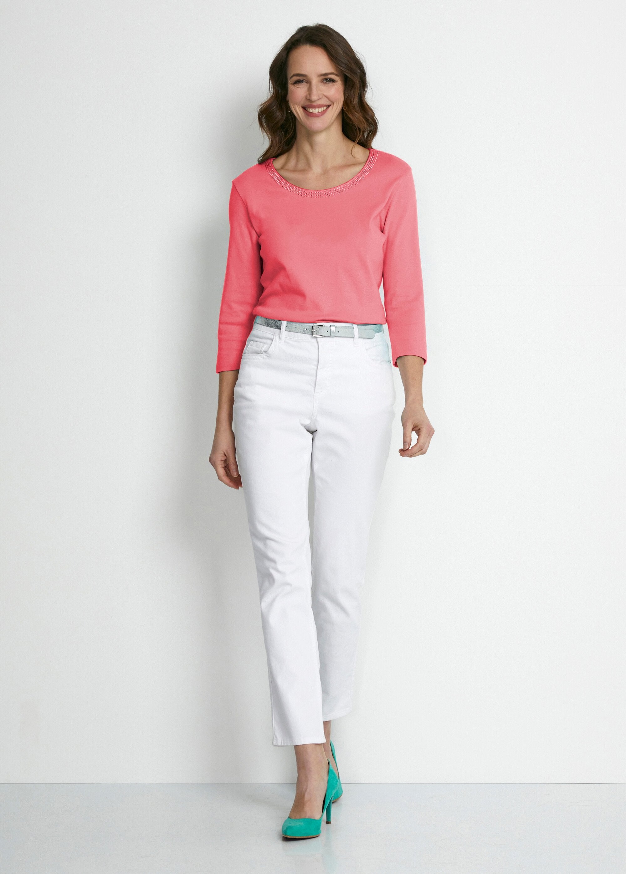 T-shirt_met_studs_en_3/4_mouwen_Corail_SF1_slim