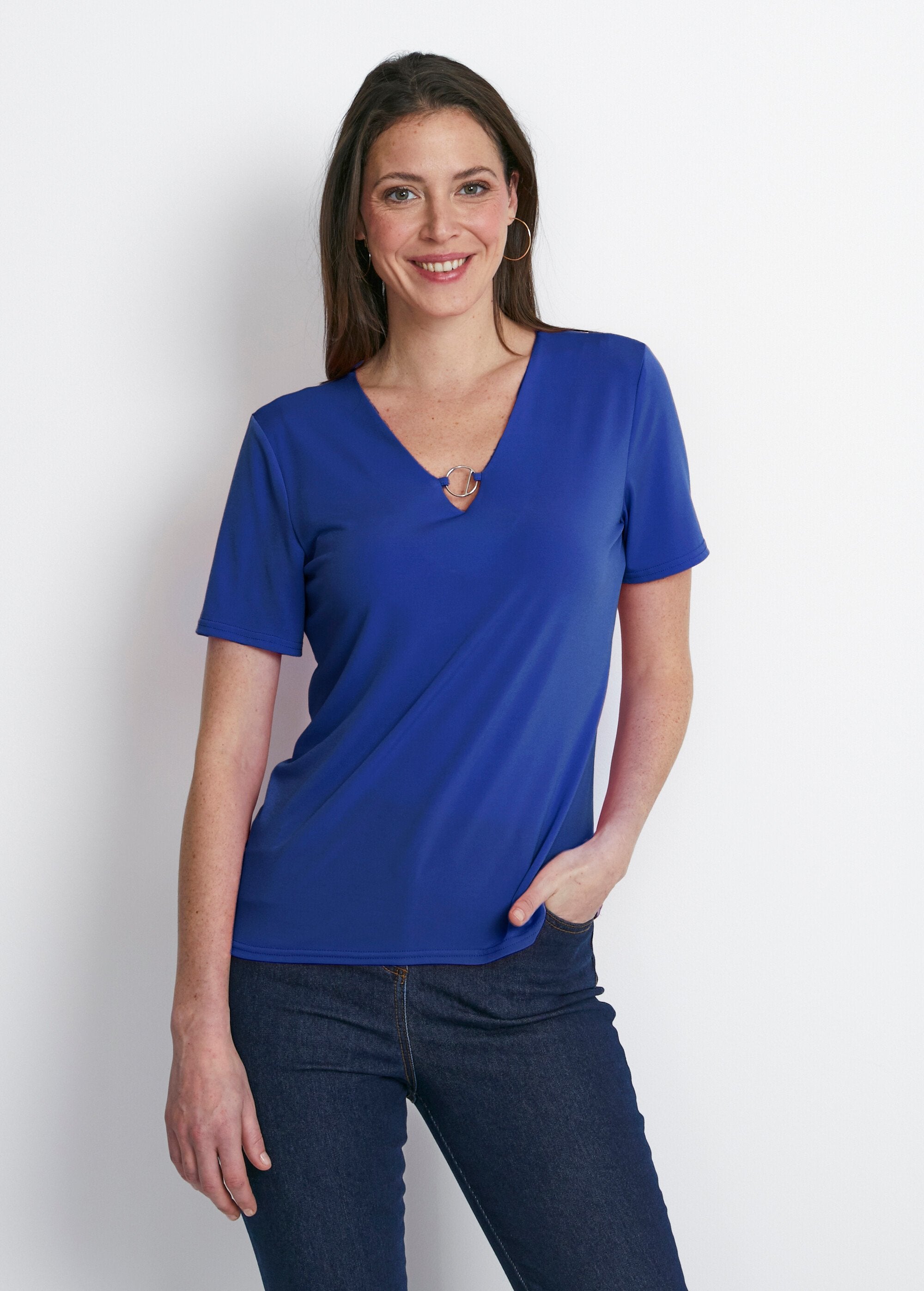 Effen_of_bedrukt_T-shirt_met_korte_mouwen_Effen_blauw_FA1_slim