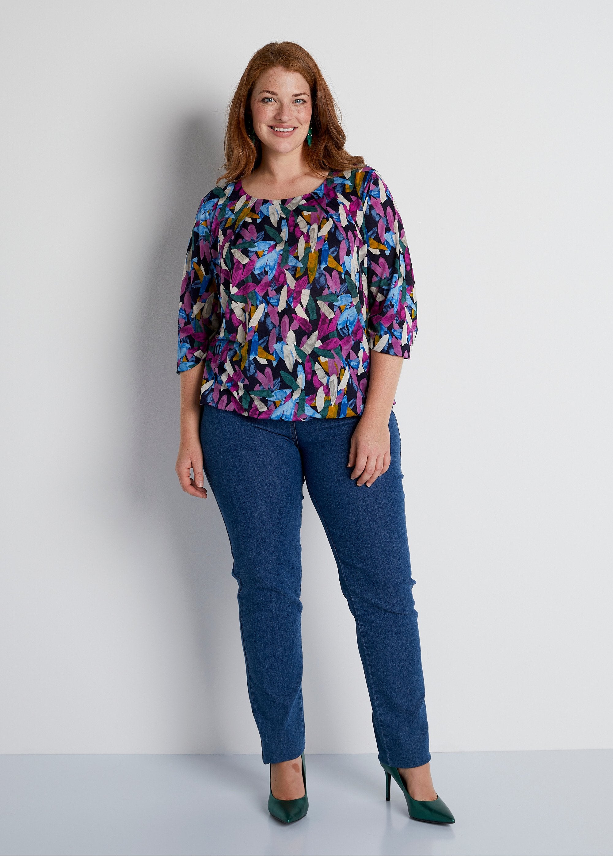 T-shirt_met_blouson_met_3/4_mouwen_Parma-afdruk_SF1_curvy