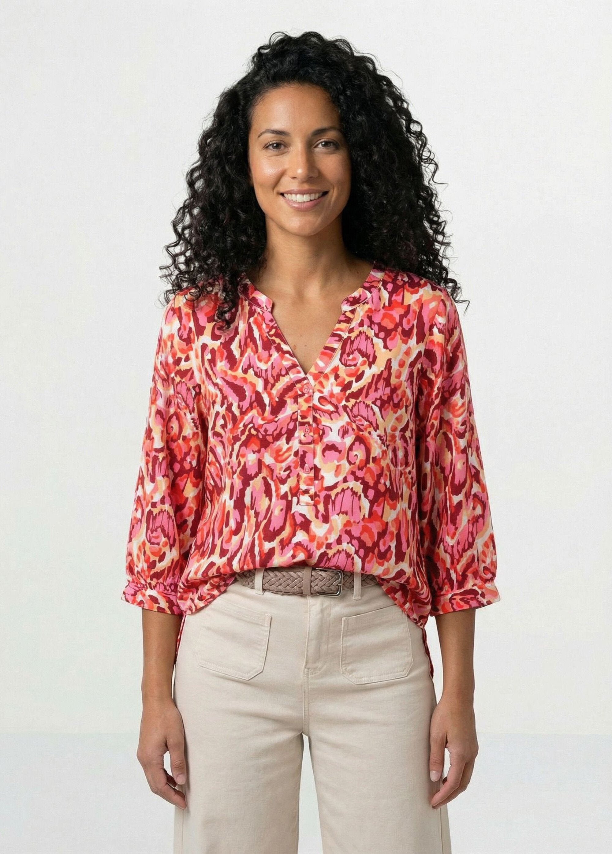 Losse_lange_bedrukte_tuniek_met_3/4_mouwen_Imprime_rose_FA1_slim