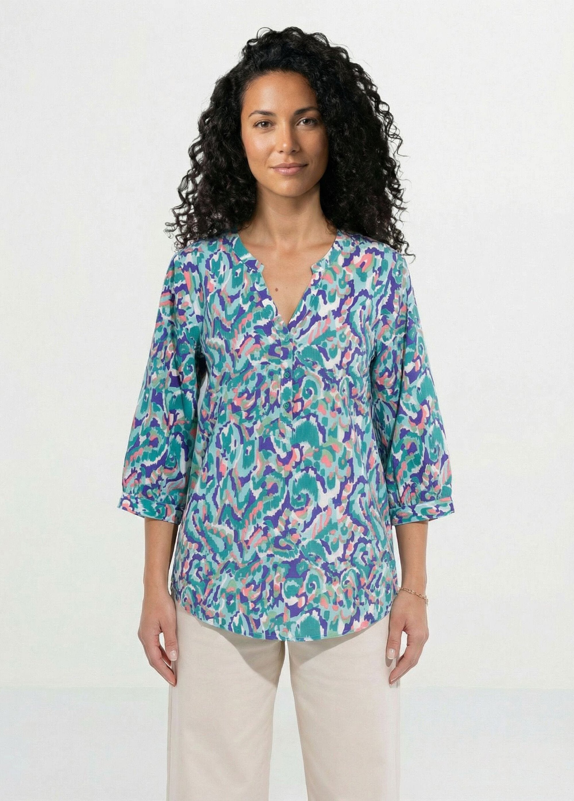 Losse_lange_bedrukte_tuniek_met_3/4_mouwen_Imprime_vert_FA1_slim