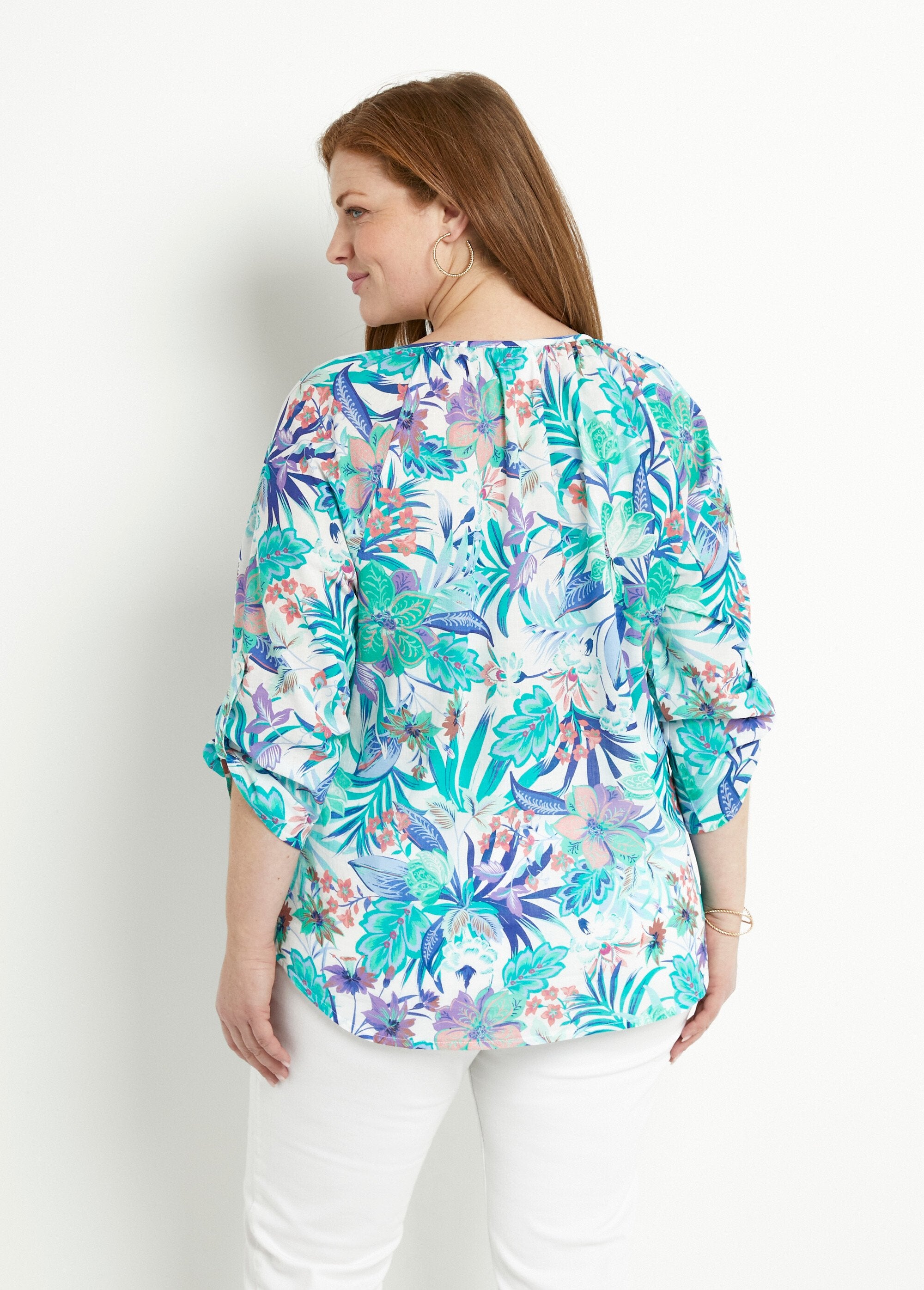 Losvallende_tuniek_van_bedrukte_katoenvoile,_3/4_mouwen_Multicolore_DO1_curvy