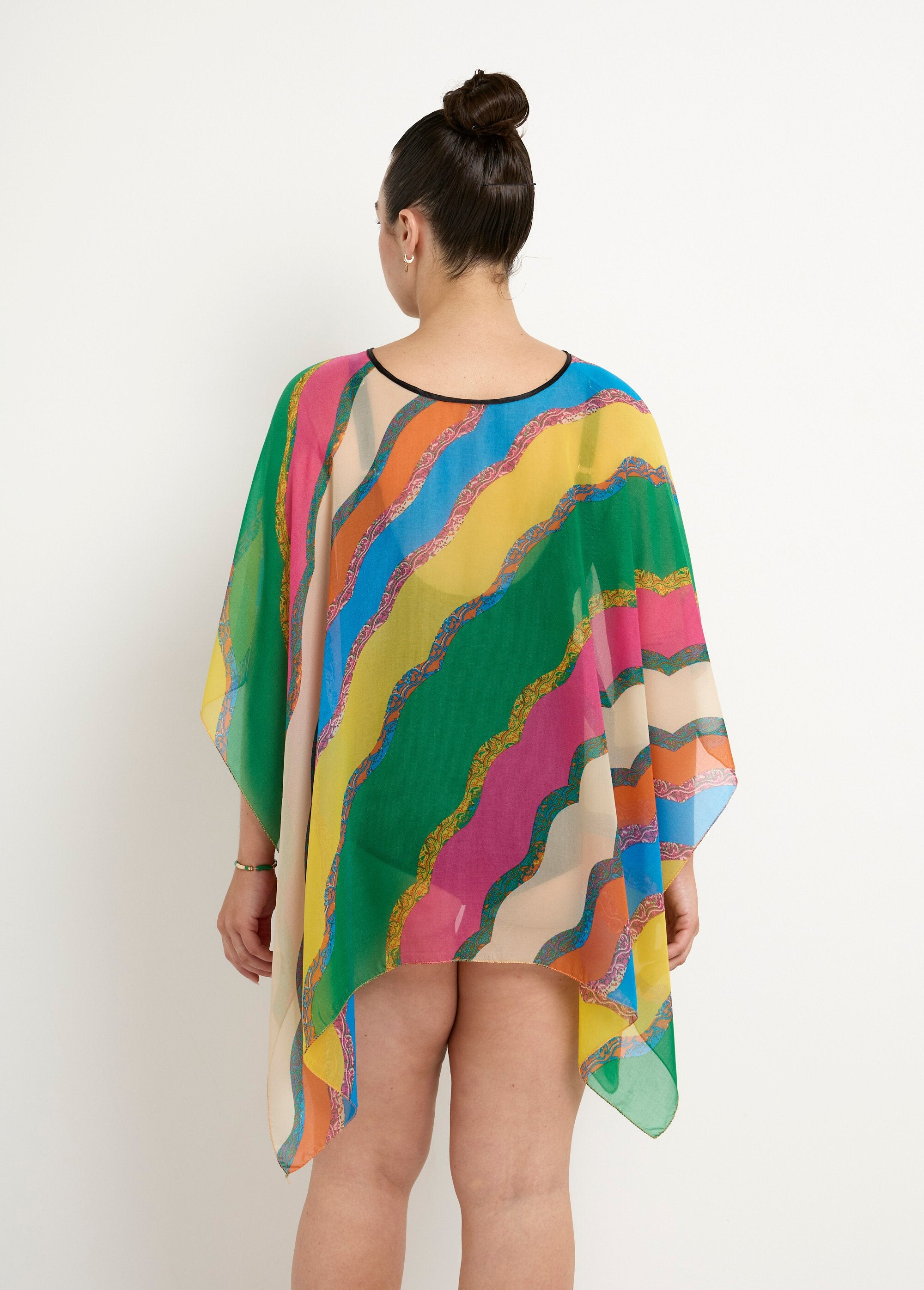 Tunique_de_plage_voile,_rayures_stylisées_Multicolore_DO1_slim