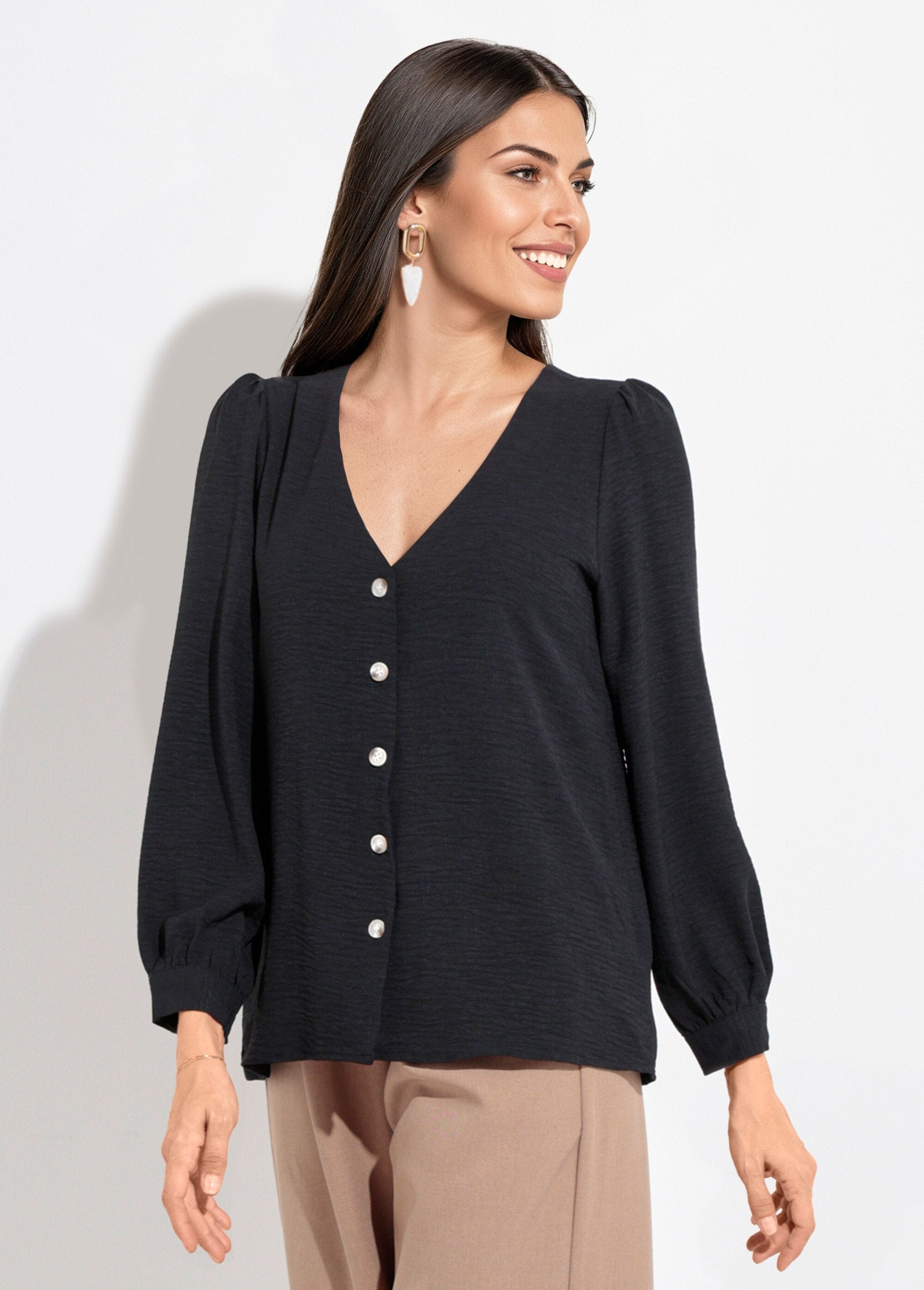 Tuniek_met_V-hals_en_reliëfknoopsluiting_Noir_FA1_slim