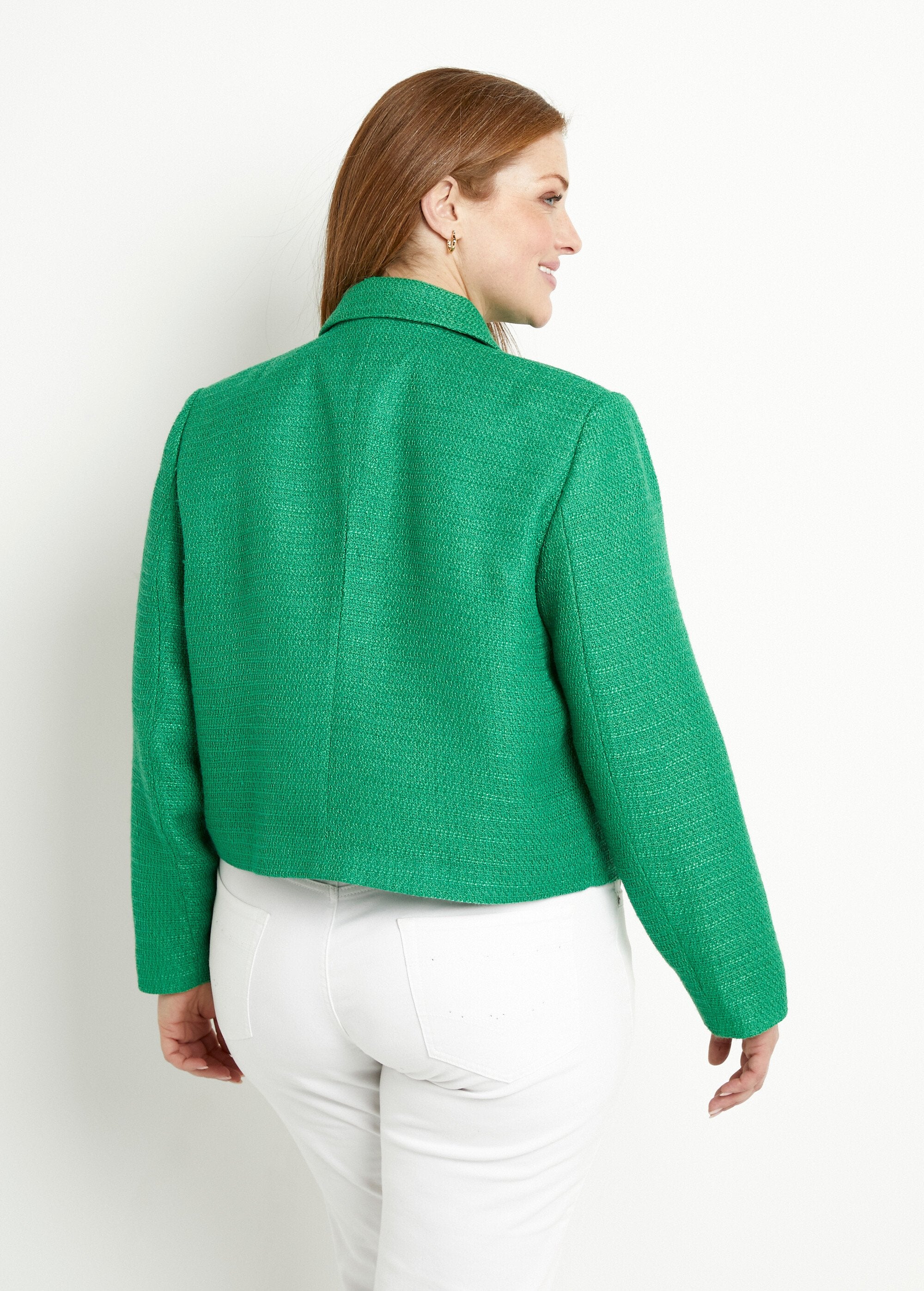 Veste_courte_droite_boutonnée_tissu_natté_uni_Vert_DO1_curvy