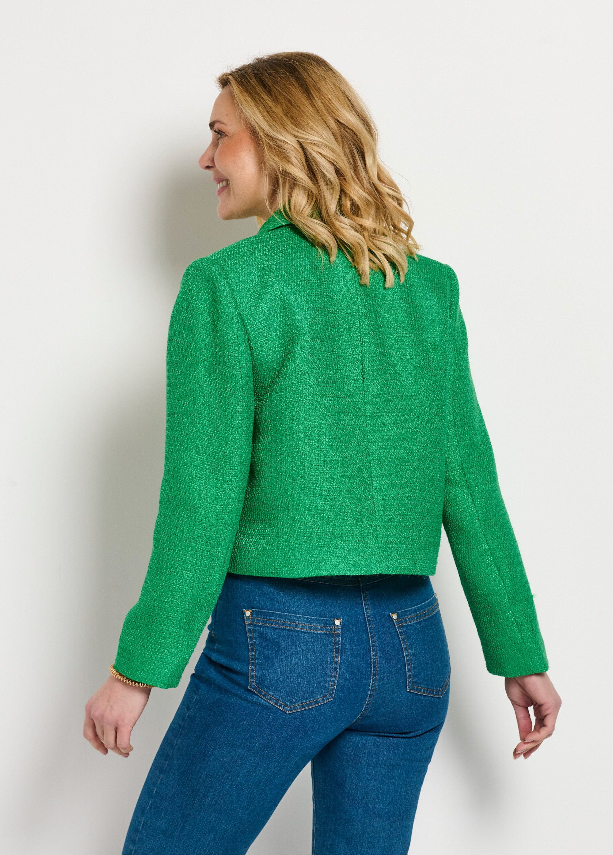 Veste_courte_droite_boutonnée_tissu_natté_uni_Vert_DO1_slim