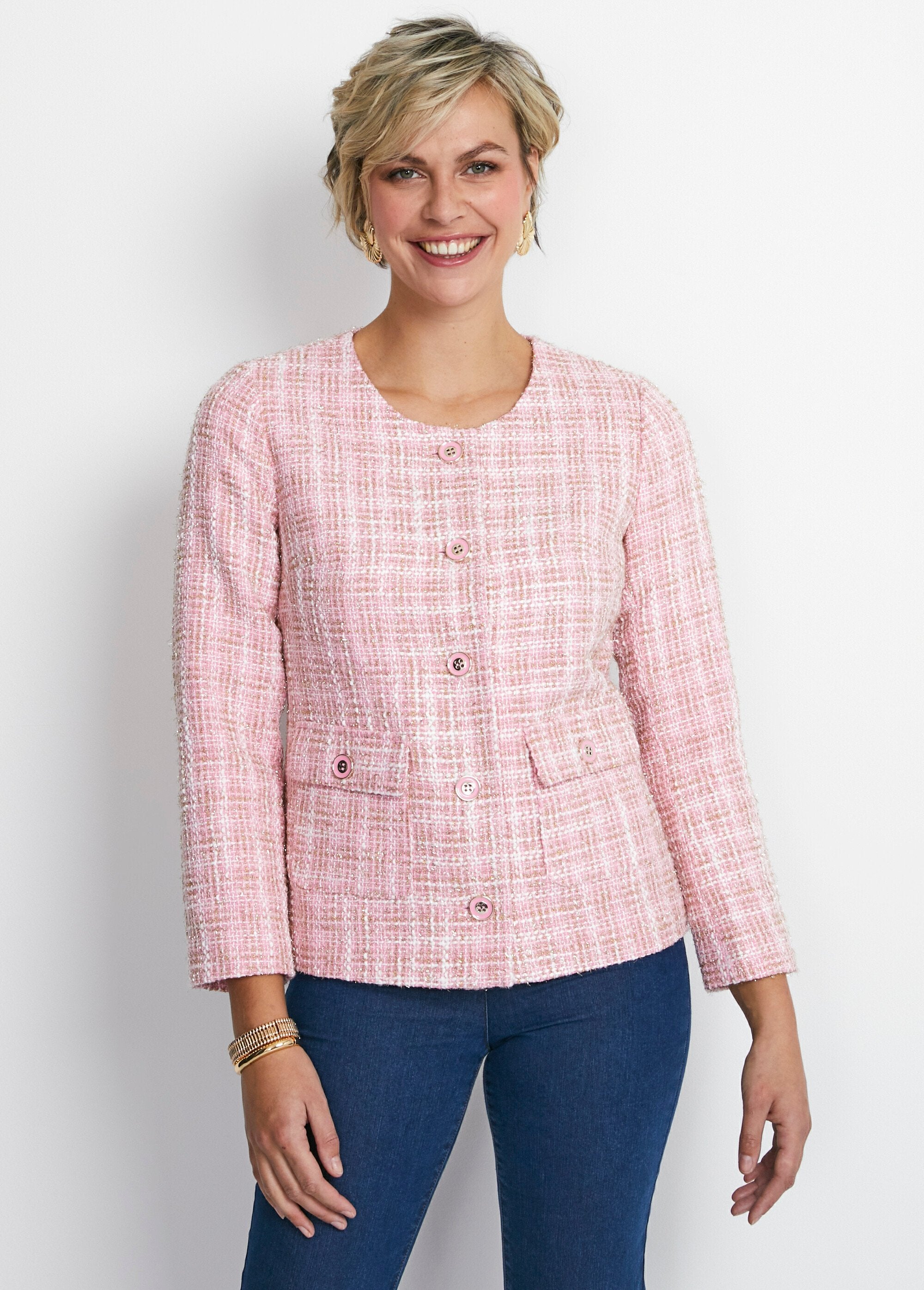 Veste_courte_sans_col_tissu_effet_tweed_Rose_et_dore_FA1_slim