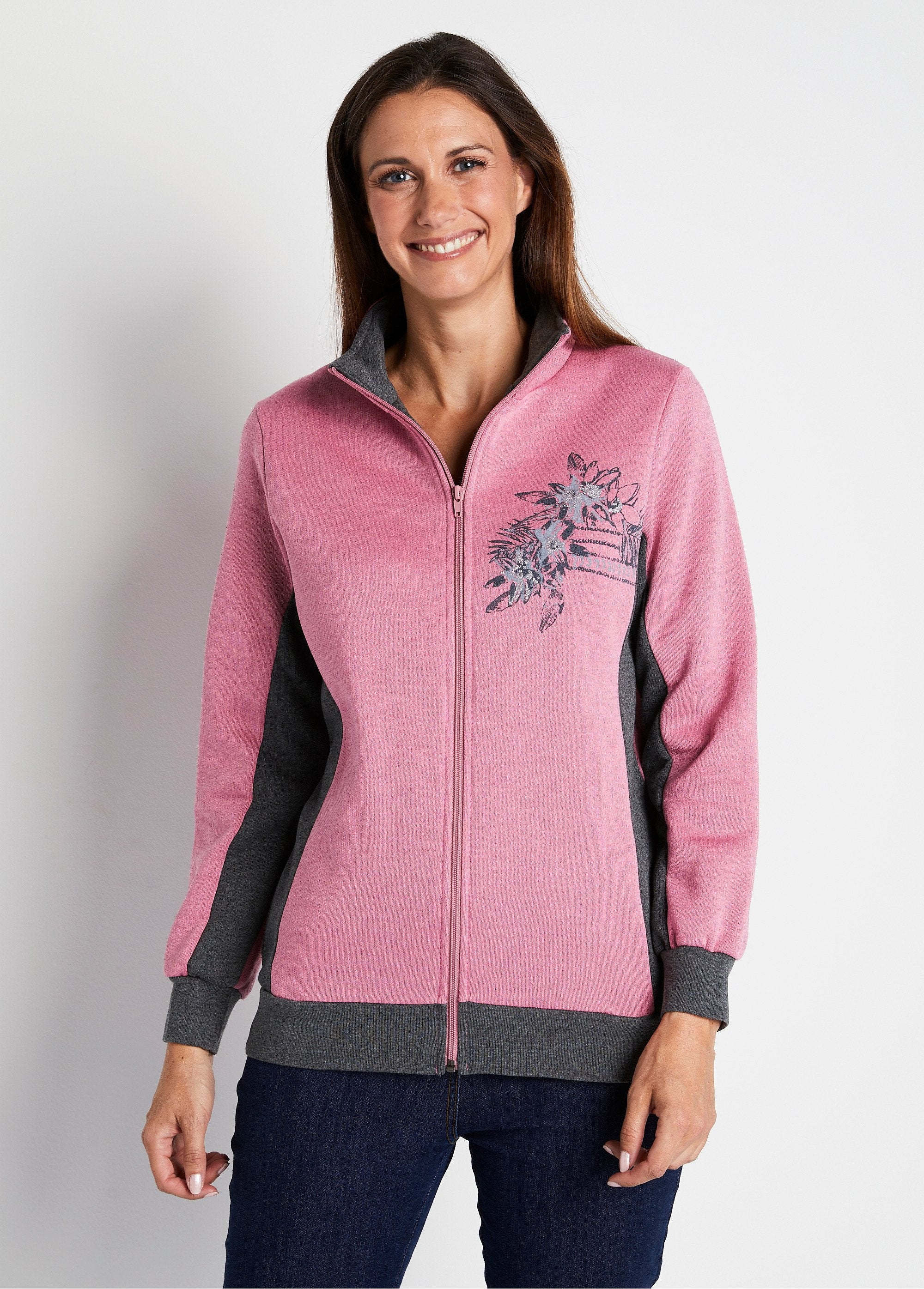 Joggingjack_van_fleece_met_pailletten_en_ritssluiting_Roze_en_grijs_FA1_slim