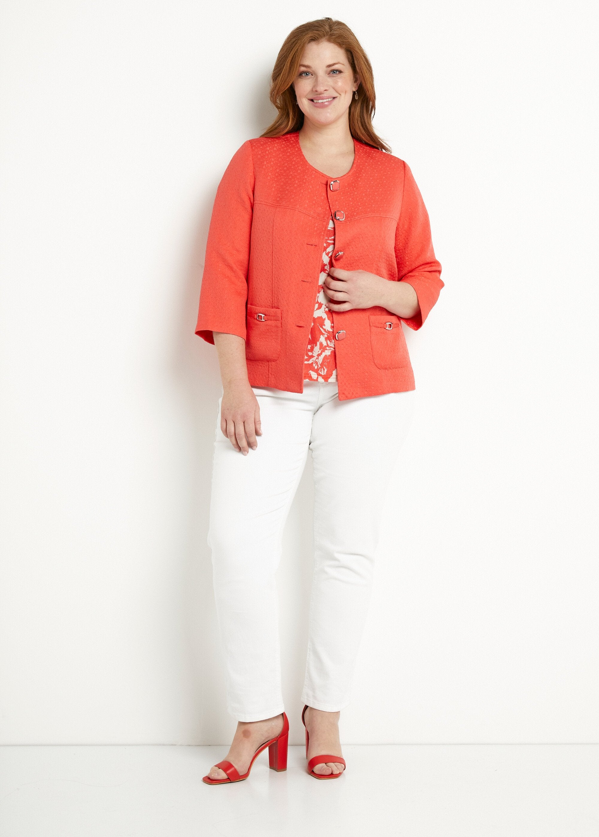 Veste_ras_de_cou_manches_3/4_Corail_SF1_curvy